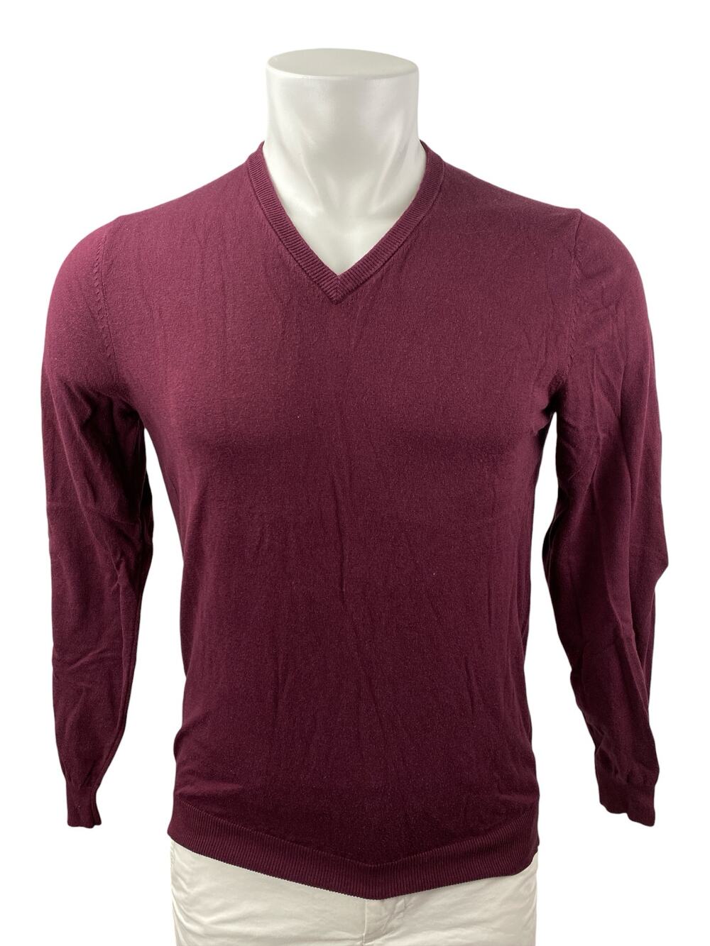 Massimo Dutti Men's Red Silk Elbow Pad V Neck Long Sleeve Sweater Top Size S